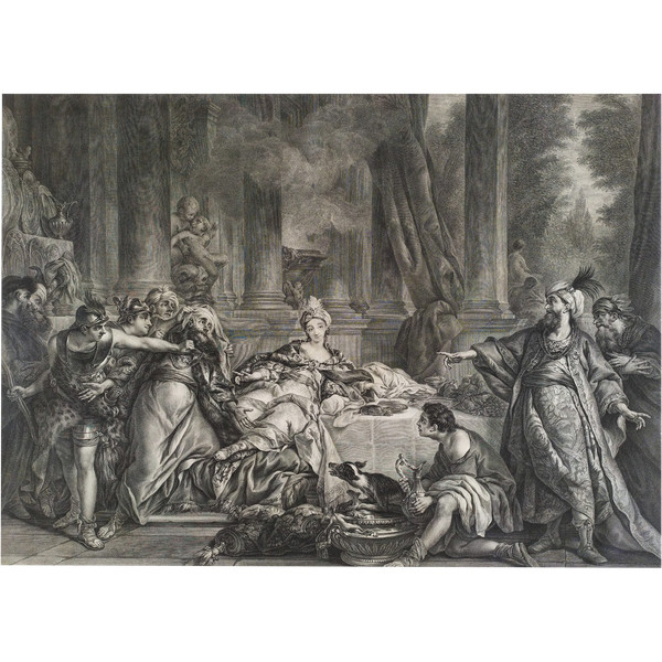 Engraving By Beauvarlet Aman Arrested By Order Of Ahasuerus 18th C Etching Old Print