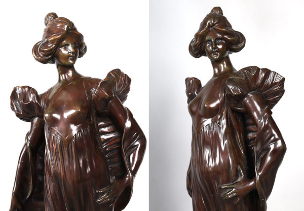 Bronzo XIX secolo, 51 cm, Jean GAUTHERIN 1840/1890, Giovane donna a seno nudo