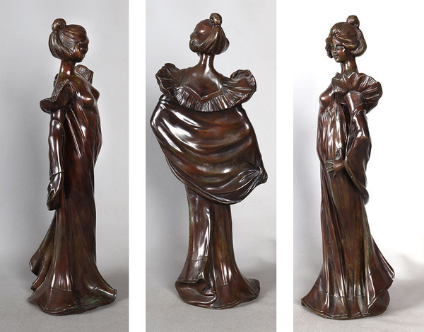 Bronzo XIX secolo, 51 cm, Jean GAUTHERIN 1840/1890, Giovane donna a seno nudo