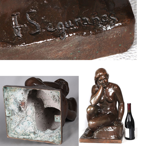 Bronze, 60 cm, signé Joan SEGURANYES i REDORTA né en 1932, Nue, École Espagnole 