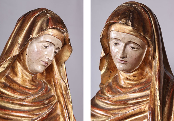 Large 18th century Virgin, 90 cm, gilded wood sculpture with gold leaf