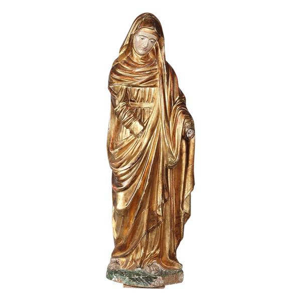 Large 18th century Virgin, 90 cm, gilded wood sculpture with gold leaf