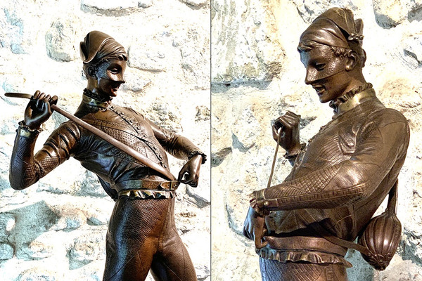 Große Bronze des 19. Jahrhunderts, 85 cm, signiert Paul DUBOIS 1829/1905, Harlekin