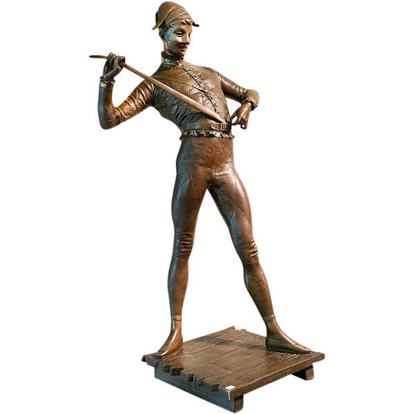 Große Bronze des 19. Jahrhunderts, 85 cm, signiert Paul DUBOIS 1829/1905, Harlekin