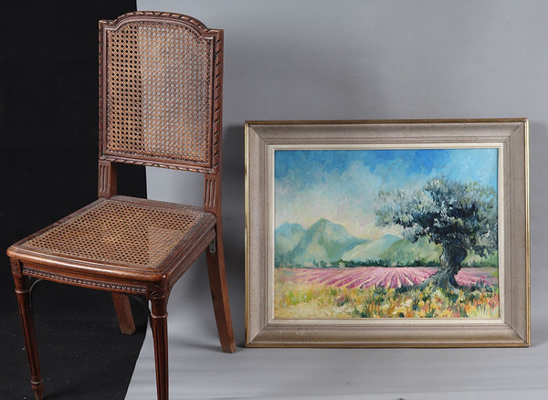 Paysage Provence, 80 x 64 cm, les lavandes, Sud de la France, École Française