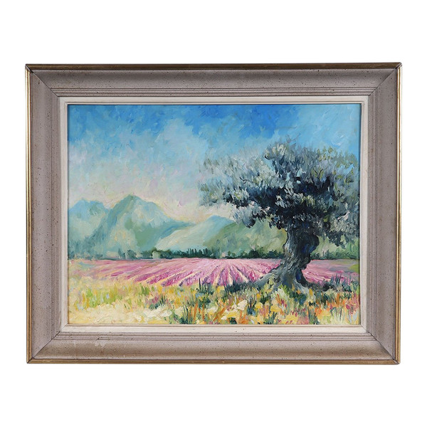 Paysage Provence, 80 x 64 cm, les lavandes, Sud de la France, École Française