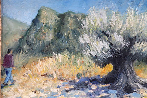 Provence-Landschaft, 62 x 50 cm, Les Oliviers, Südfrankreich, Französische Schule