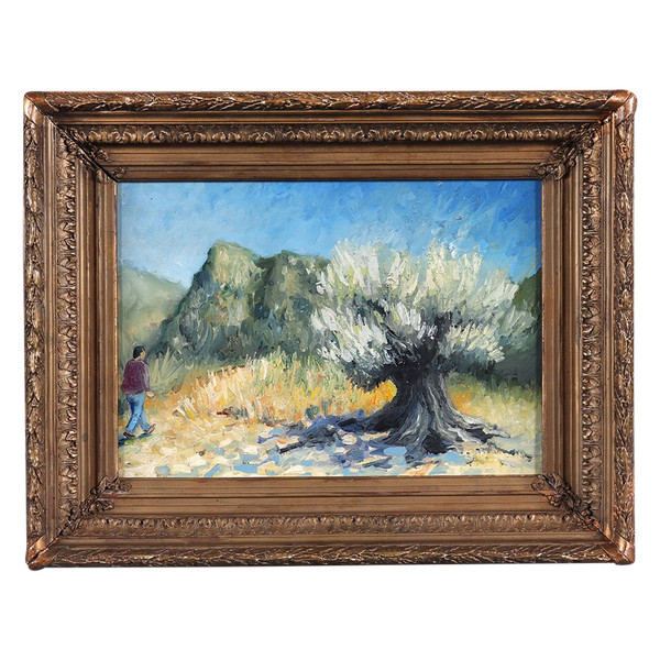 Provence-Landschaft, 62 x 50 cm, Les Oliviers, Südfrankreich, Französische Schule
