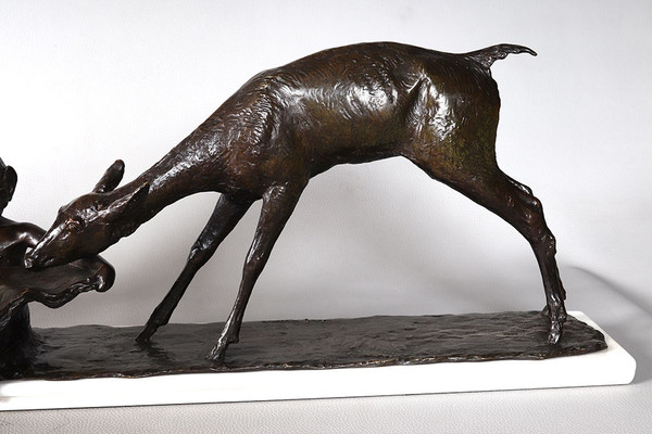 Bronze 1925, 94 cm, Ary BITTER, Gründer: SUSSE, Hirschtrinken
