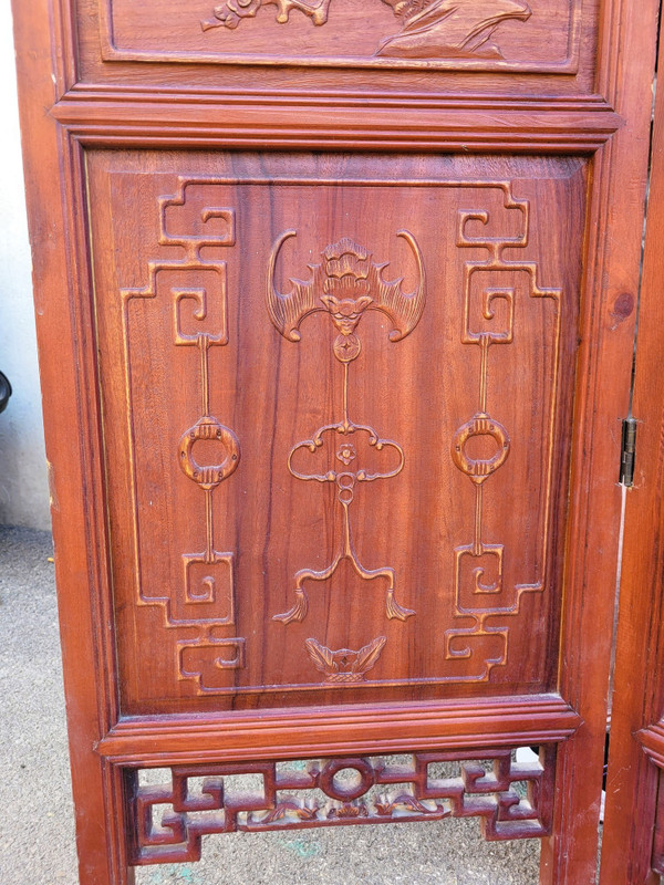 Large Carved Wooden Screen and Mirror, Asia, 20th Century