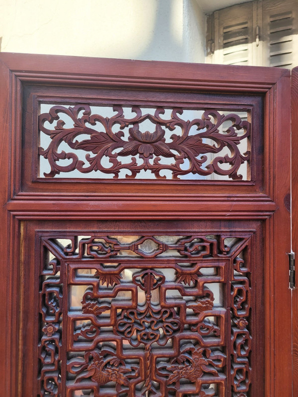Large Carved Wooden Screen and Mirror, Asia, 20th Century