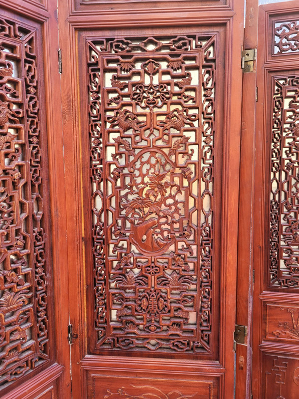 Large Carved Wooden Screen and Mirror, Asia, 20th Century