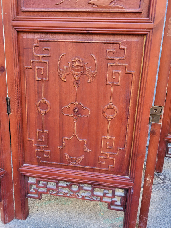 Large Carved Wooden Screen and Mirror, Asia, 20th Century