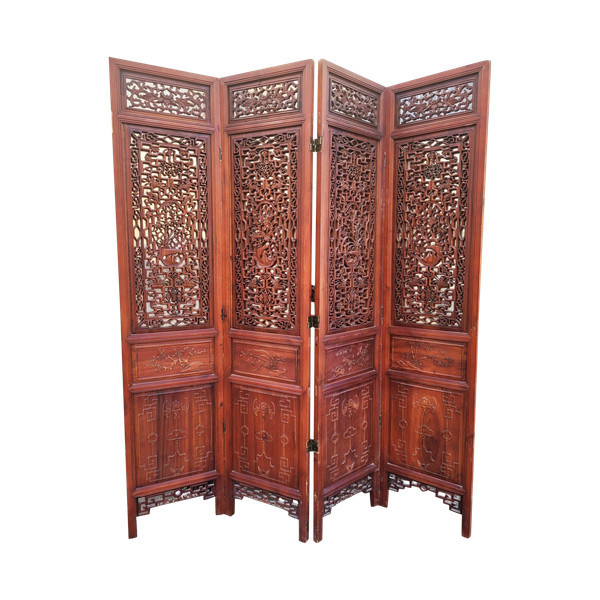 Large Carved Wooden Screen and Mirror, Asia, 20th Century