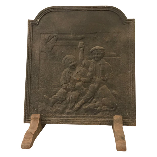 Plaque de cheminée ancienne en fonte d'époque 18 ème 
