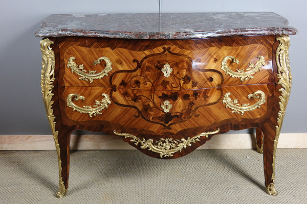 Marquetry chest of drawers stamped "Perreau"