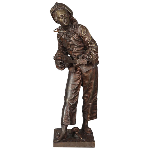 Bronzo del XIX secolo, cm 47, firmato: Eutrope BOURET 1883/1906, Pierrot