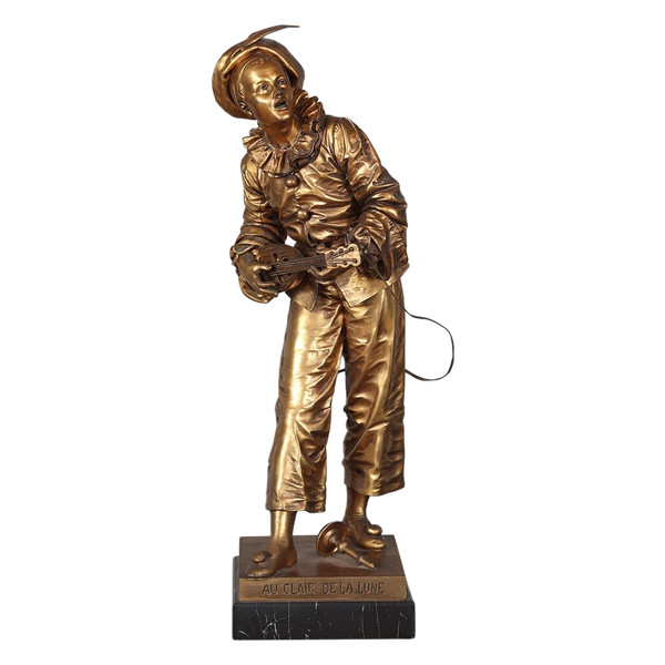Bronze XIX°, 51 cm, signé : Eutrope BOURET 1883/1906, Pierrot