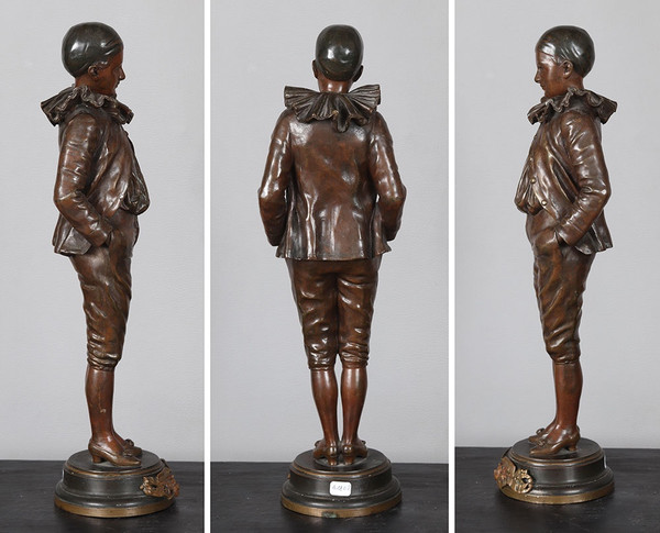 Bronzo del XIX secolo, 43 cm, firmato: GARNIER Jean 1853/1910, Pierrot