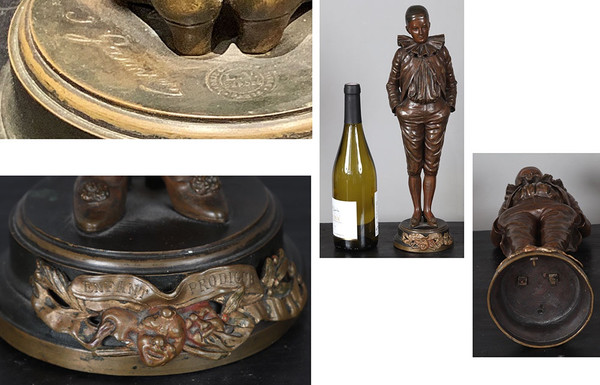 Bronzo del XIX secolo, 43 cm, firmato: GARNIER Jean 1853/1910, Pierrot