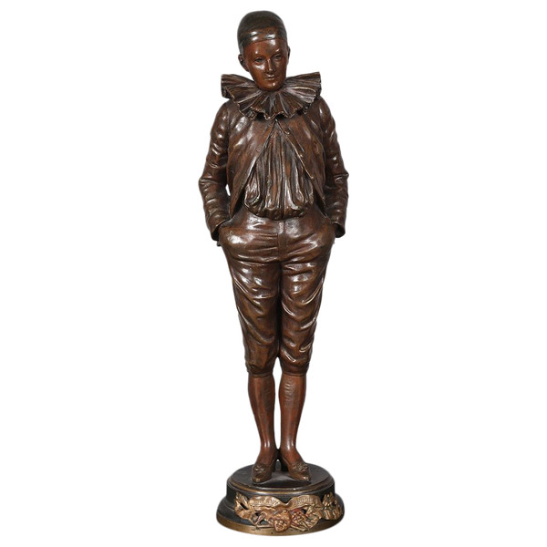 Bronzo del XIX secolo, 43 cm, firmato: GARNIER Jean 1853/1910, Pierrot
