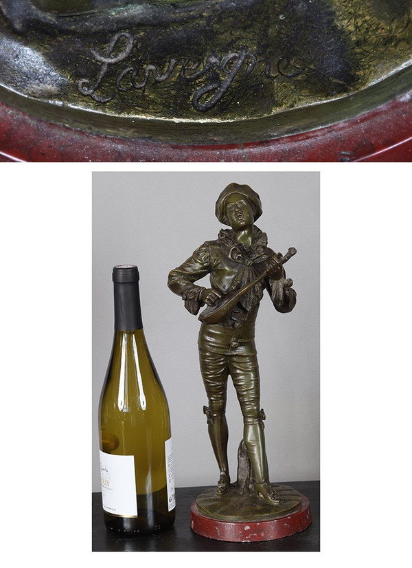 Bronzo della fine del XIX secolo, 37 cm, firmato: A.J. LAVERGNE 1863/1928, Pierrot
