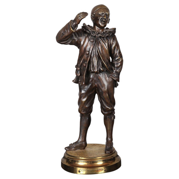 Bronzo della fine del XIX secolo, 37 cm, Emile ENGLER, Pierrot con una mosca