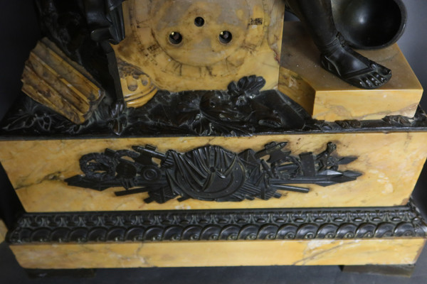 Siena marble clock and bronze cassolettes