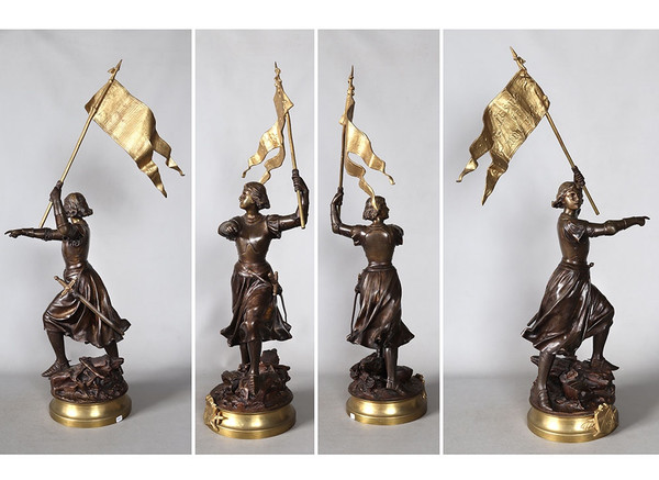 Bronzo del XIX secolo, 80 cm, Adrien Gaudez 1845/1902, Giovanna d'Arco