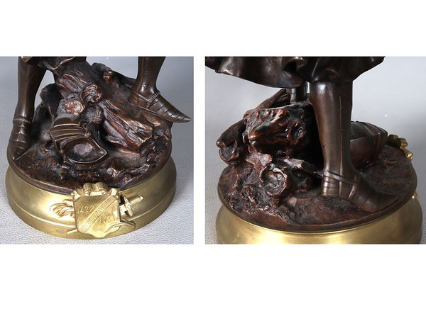 Bronzo del XIX secolo, 80 cm, Adrien Gaudez 1845/1902, Giovanna d'Arco