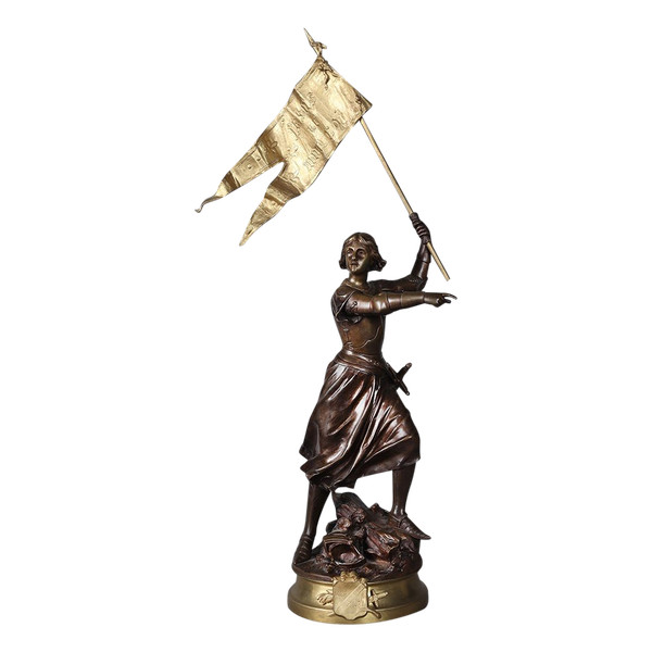 Bronzo del XIX secolo, 80 cm, Adrien Gaudez 1845/1902, Giovanna d'Arco