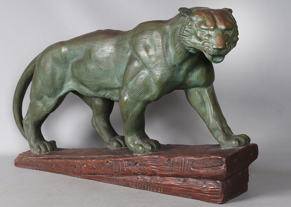 Terracotta, 75 cm, Marcel BOURAINE 1886/1948, Tiger