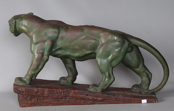 Terracotta, 75 cm, Marcel BOURAINE 1886/1948, Tiger