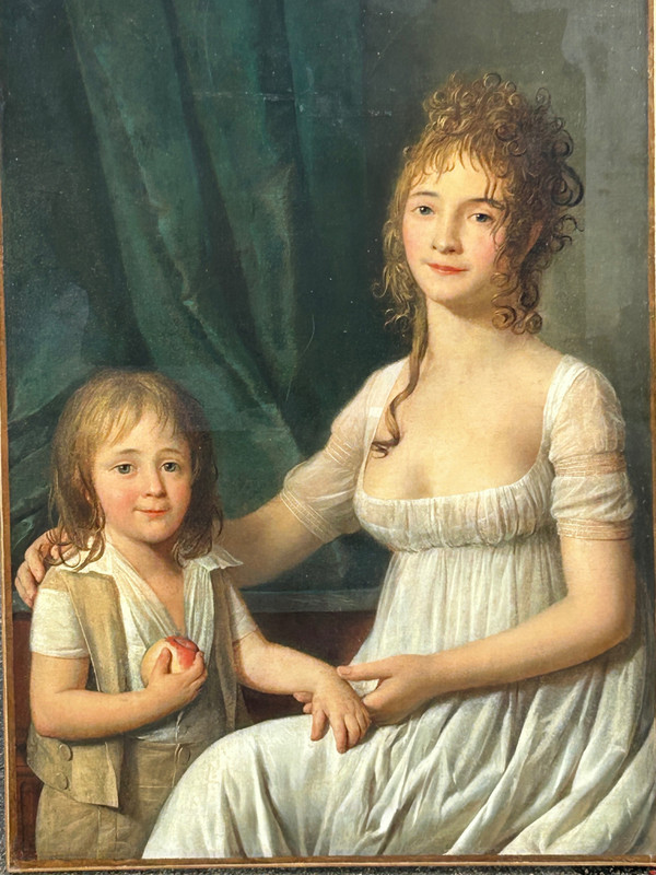 Ritratto - Coppia Di Ritratti Di Coppia E Bambino Del Periodo Direttorio O Impero H 92 Cm