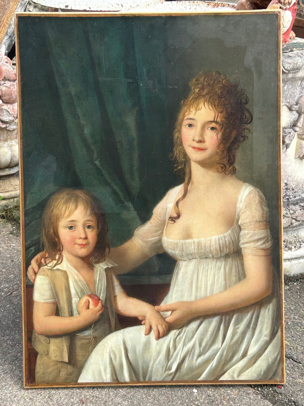 Ritratto - Coppia Di Ritratti Di Coppia E Bambino Del Periodo Direttorio O Impero H 92 Cm