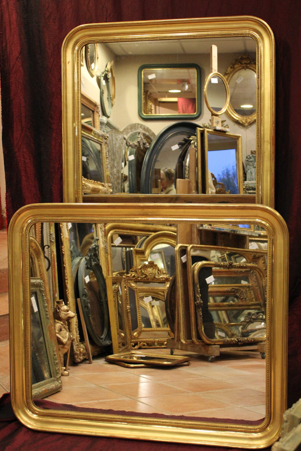 81 X 97 CM Coppia di specchi Luigi Filippo perlati, foglia oro