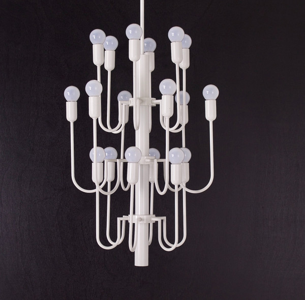 Large white 1970 chandelier with 18 lights