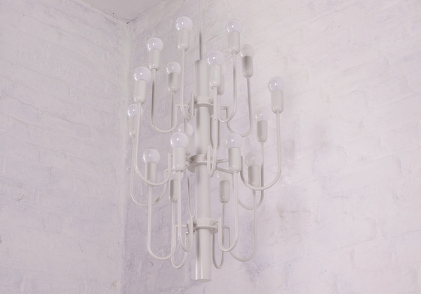 Large white 1970 chandelier with 18 lights