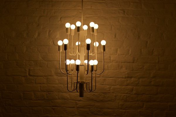 Large white 1970 chandelier with 18 lights