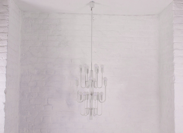 Large white 1970 chandelier with 18 lights