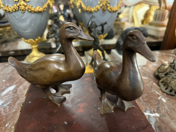 PAIR OF BRONZE DUCKS Signed M. LE VERRIER