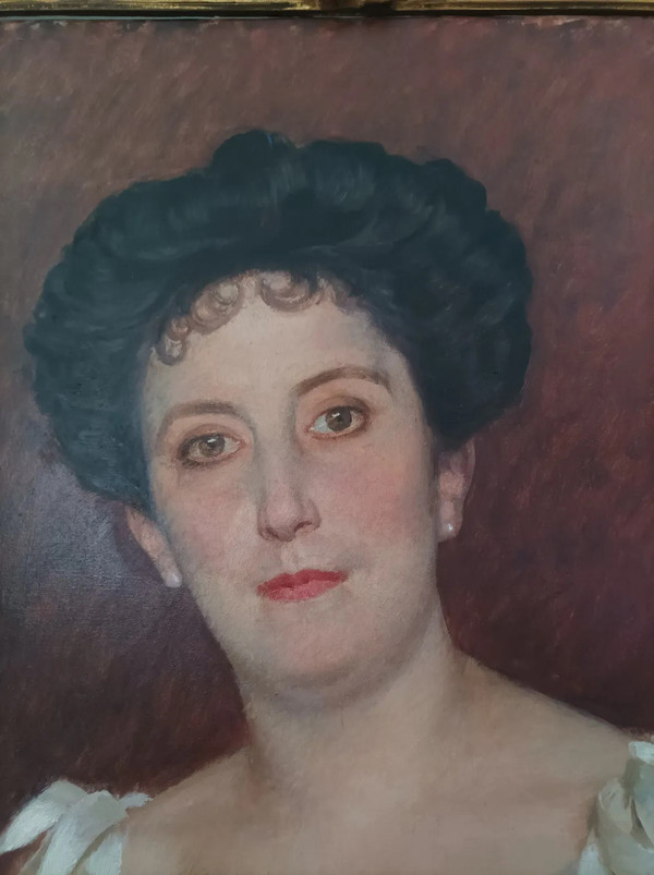 Léon Glaize (1842-1931) Großes Gemälde Öl auf Leinwand Porträt einer Frau 1902