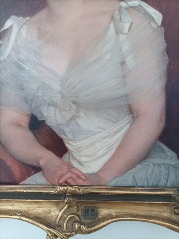 Léon Glaize (1842-1931) Großes Gemälde Öl auf Leinwand Porträt einer Frau 1902