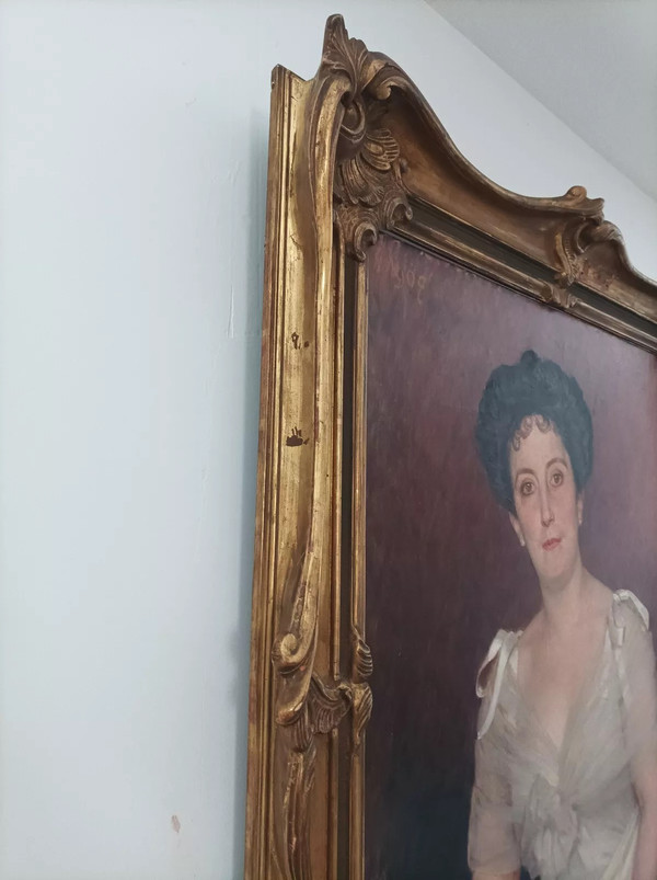 Léon Glaize (1842-1931) Großes Gemälde Öl auf Leinwand Porträt einer Frau 1902