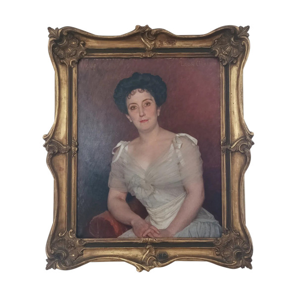 Léon Glaize (1842-1931) Großes Gemälde Öl auf Leinwand Porträt einer Frau 1902