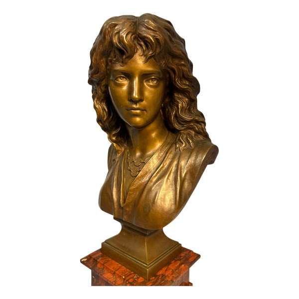 "Carino" H43 Busto di giovane donna in bronzo E. Aizelin, Barbedienne, Colas.