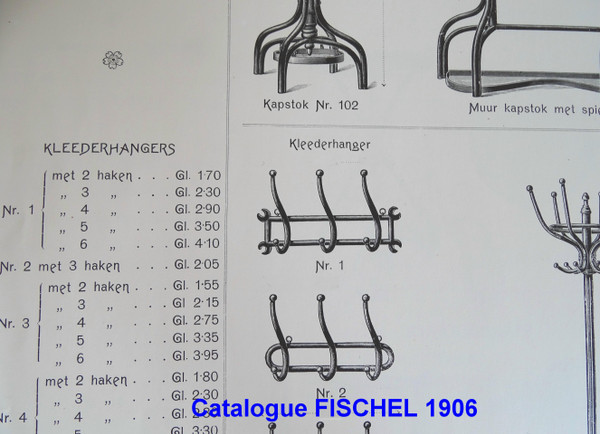 Appendiabiti e cappelliera di Fischel in legno curvato 1900 tinto faggio naturale