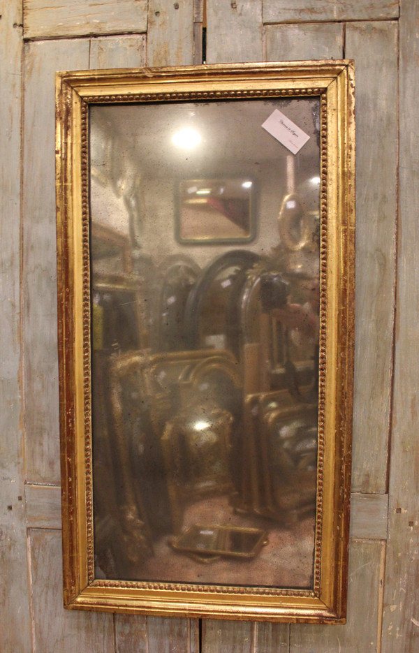 48 x 91 cm Louis XVI rectangular pearl mirror, gilded wood, mercury glass
