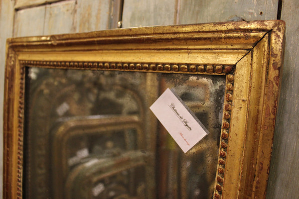 48 x 91 cm Louis XVI rectangular pearl mirror, gilded wood, mercury glass