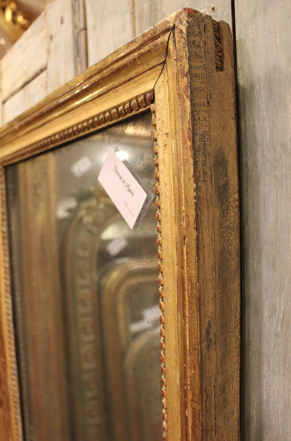 48 x 91 cm Louis XVI rectangular pearl mirror, gilded wood, mercury glass